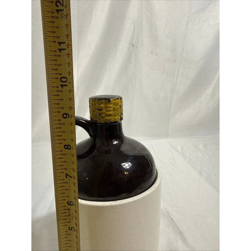 Vintage Big Brown Jug Decanter with Lid Stoneware Crazed Decoration